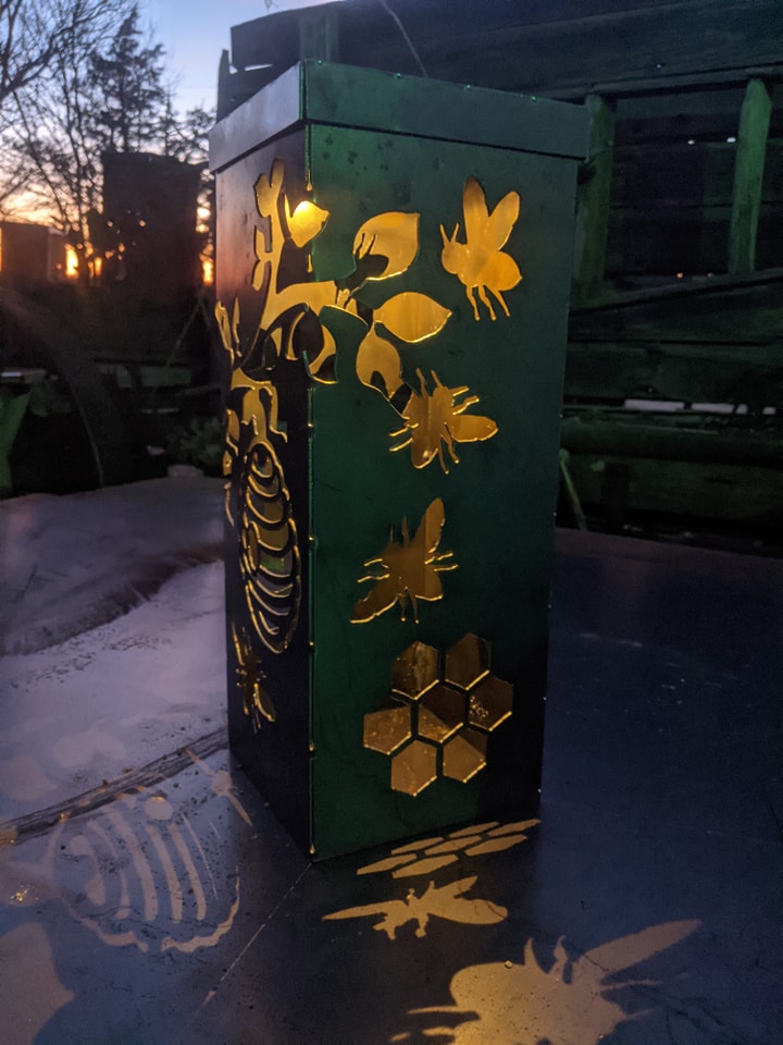 Bee Kind Lantern – Honeycomb Metal Art with Scripture (Proverbs 16:24)