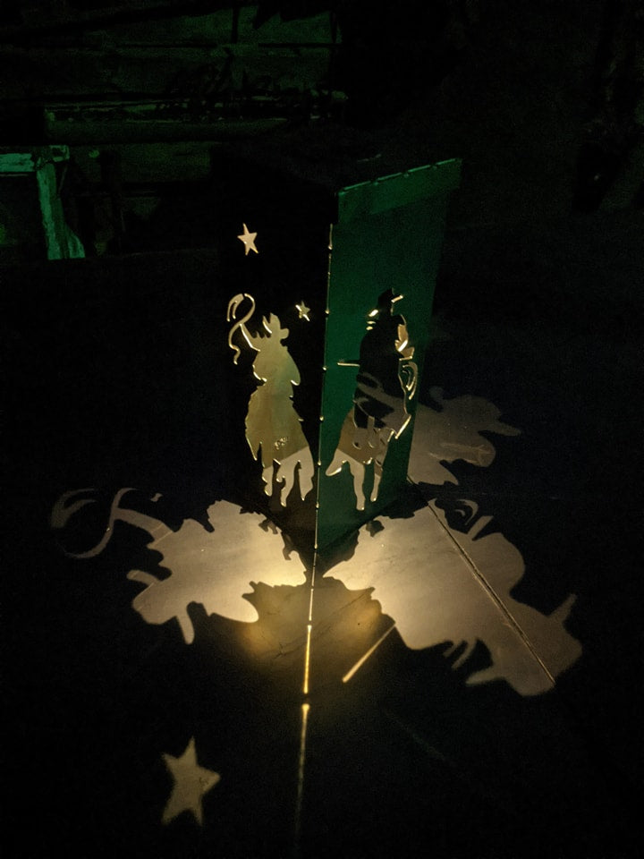 The Posse Lantern – Solar Metal Art with Cowboys on Horseback