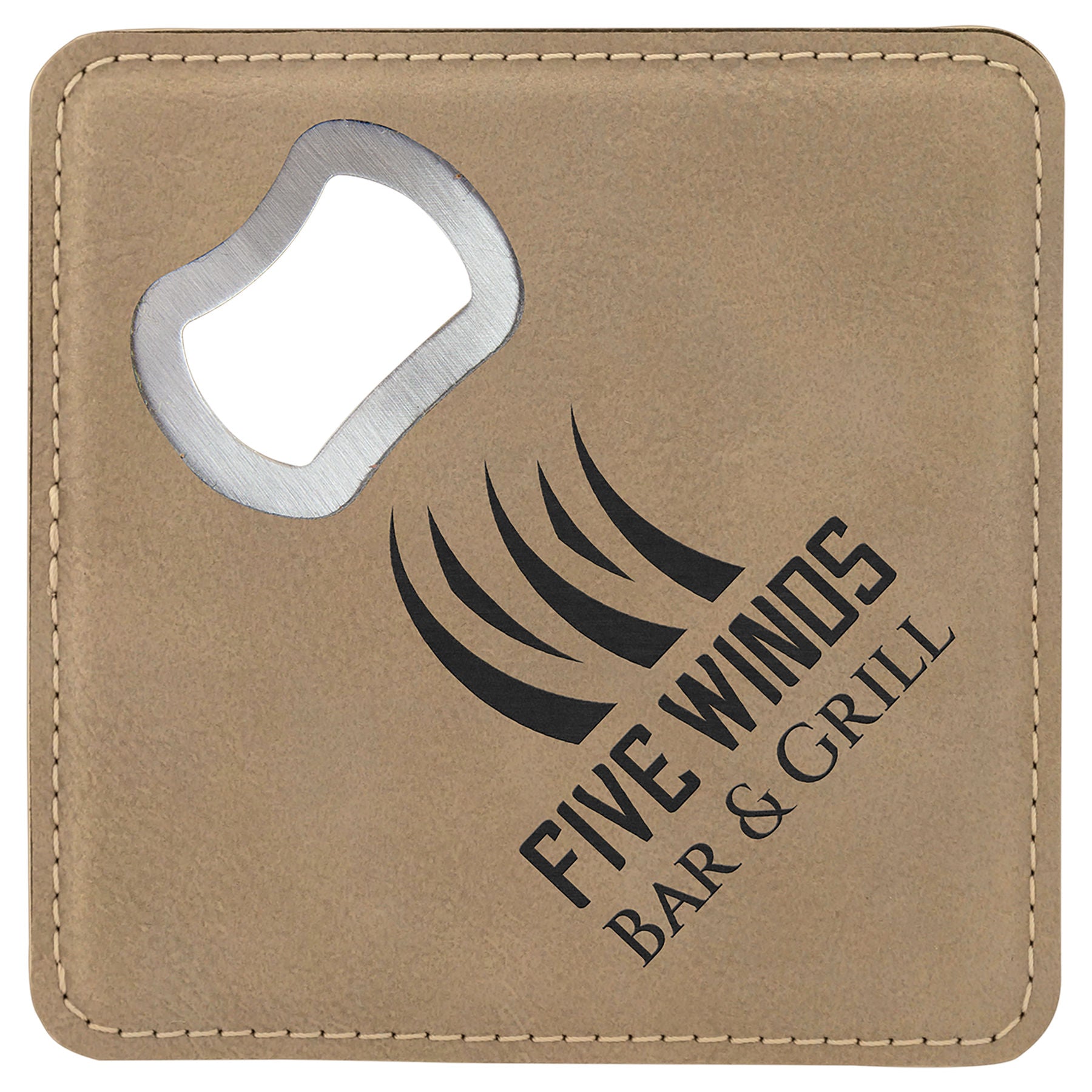 4" x 4" Square Laserable Leatherette Bottle Opener Coaster