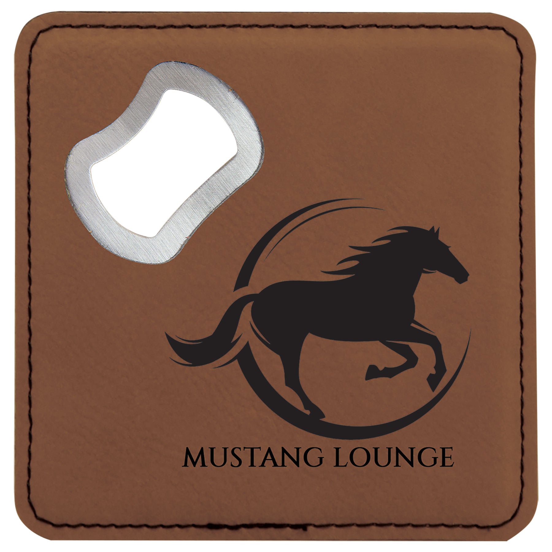 4" x 4" Square Laserable Leatherette Bottle Opener Coaster