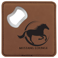 4" x 4" Square Laserable Leatherette Bottle Opener Coaster