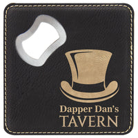 4" x 4" Square Laserable Leatherette Bottle Opener Coaster