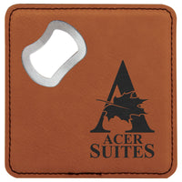 4" x 4" Square Laserable Leatherette Bottle Opener Coaster