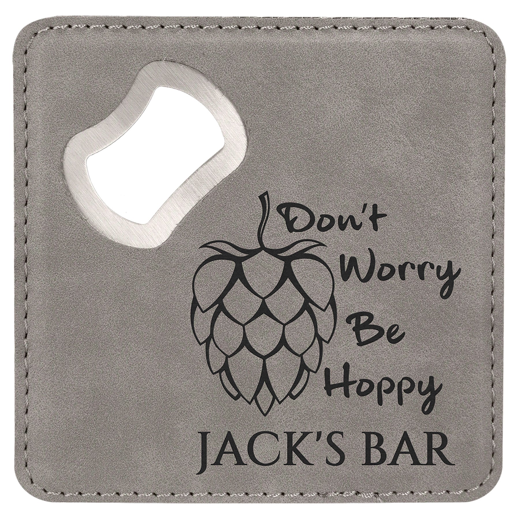 4" x 4" Square Laserable Leatherette Bottle Opener Coaster