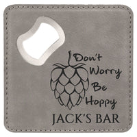 4" x 4" Square Laserable Leatherette Bottle Opener Coaster
