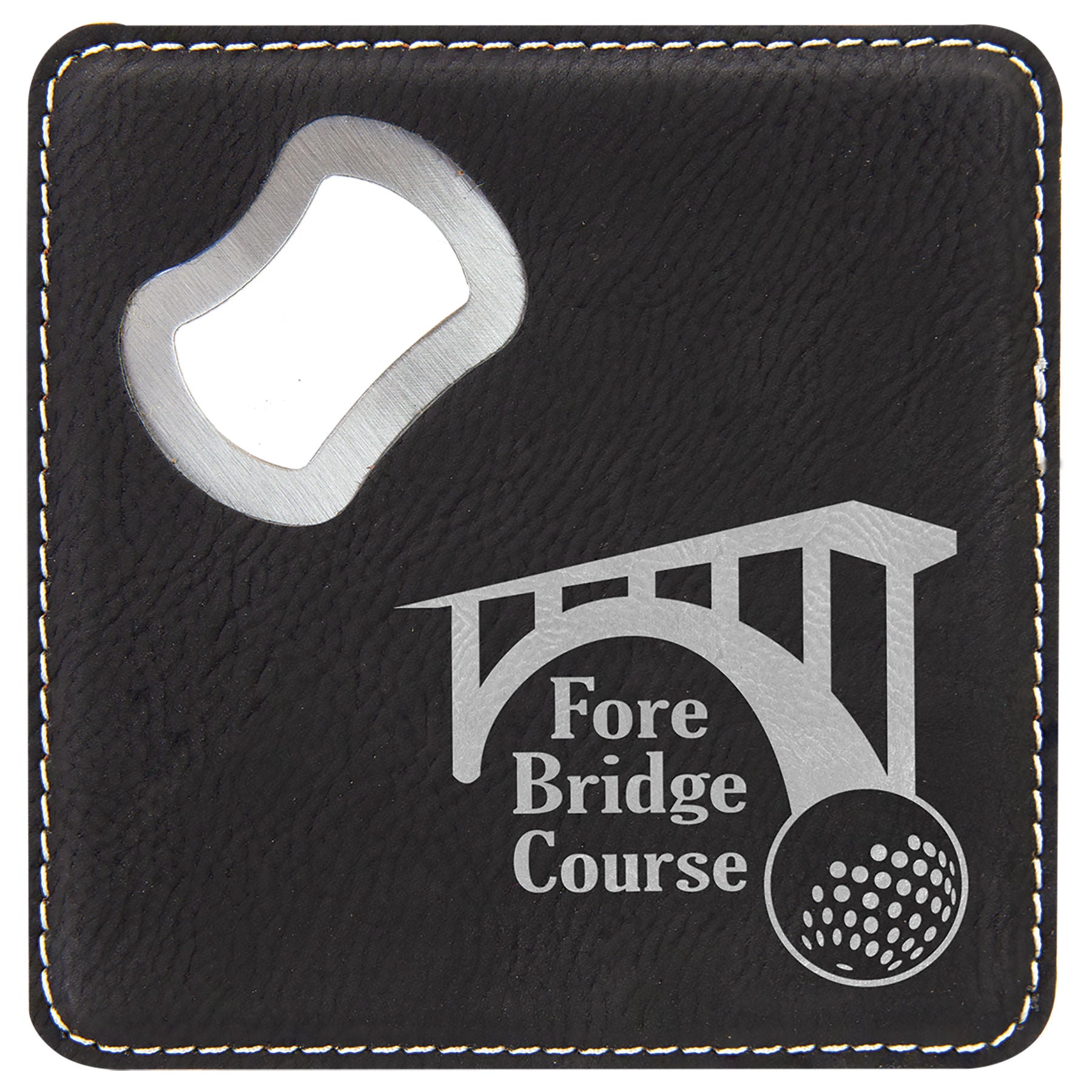 4" x 4" Square Laserable Leatherette Bottle Opener Coaster