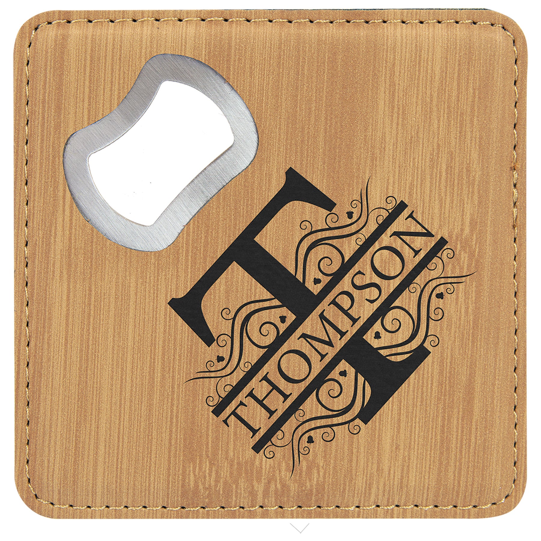 4" x 4" Square Laserable Leatherette Bottle Opener Coaster