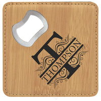4" x 4" Square Laserable Leatherette Bottle Opener Coaster