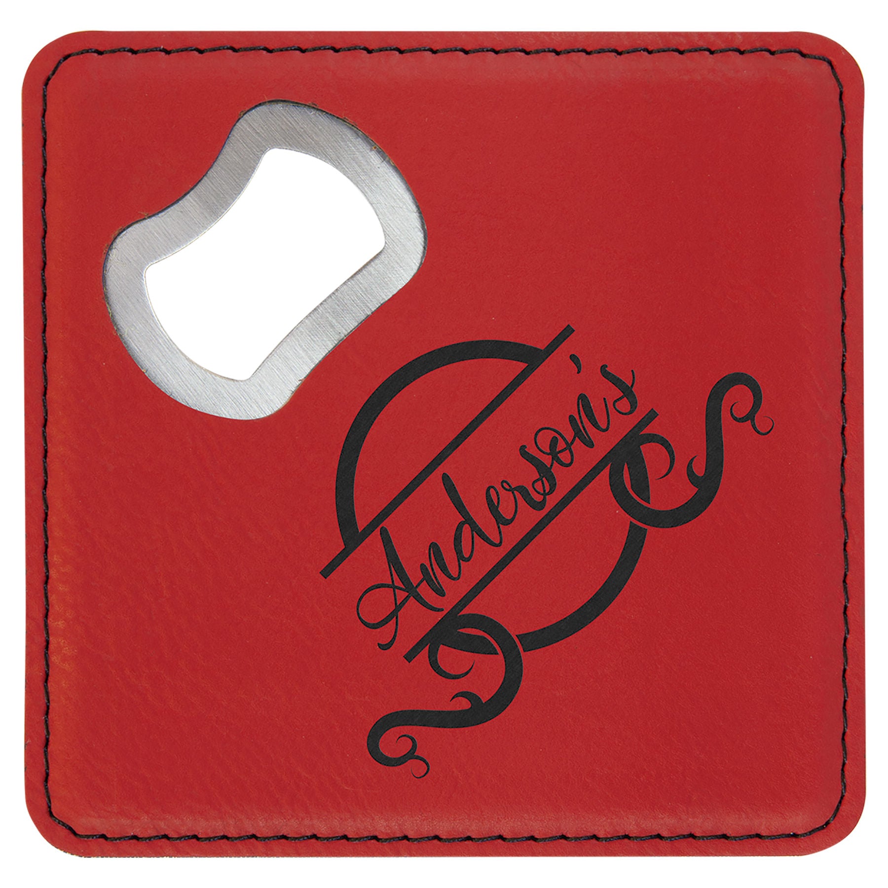 4" x 4" Square Laserable Leatherette Bottle Opener Coaster