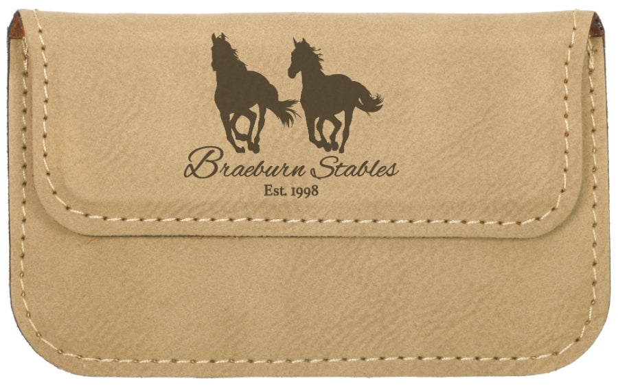 4 1/2" x 2 3/4" Light Brown Laserable Leatherette Flexible Business Card Holder