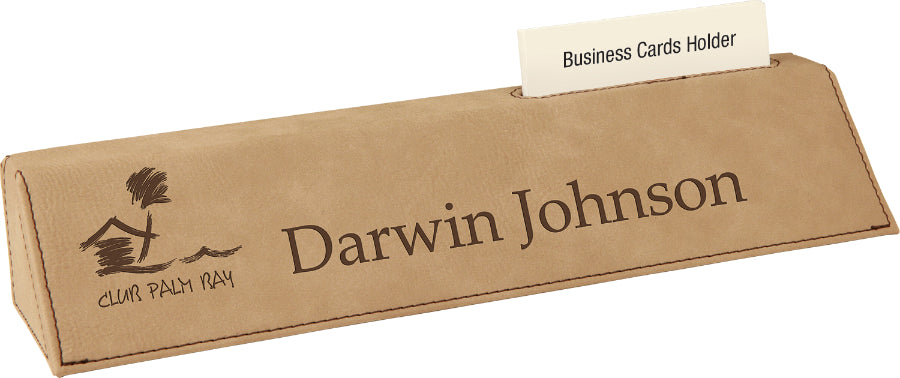 Laserable Leatherette Desk Wedge with Business Card Holder
