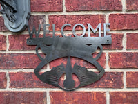 Red Fern Metal Racoon Welcome