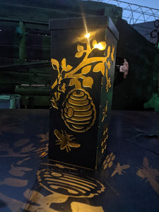 Bee Kind Lantern – Honeycomb Metal Art with Scripture (Proverbs 16:24)