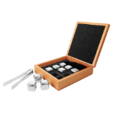 Stainless Steel Whiskey Stone Set in Bamboo Case
