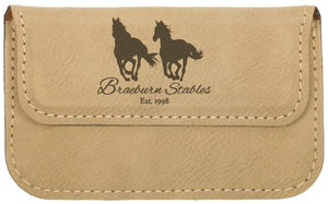 4 1/2" x 2 3/4" Light Brown Laserable Leatherette Flexible Business Card Holder