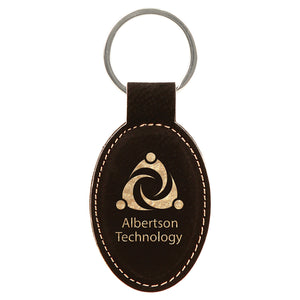 3" x 1 3/4" Laserable Leatherette Oval Keychain